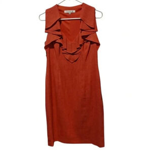 Evan Picone Sheath Dress Size 10 Midi Length Tweed Ruffle Burnt Orange